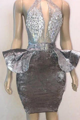 Halter Keyhole Neckline Appliques Short Prom Dresses-Dbrbridal