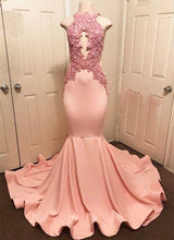 Halter Pink Lace Party Dresses Mermaid Formal Dresses-Dbrbridal