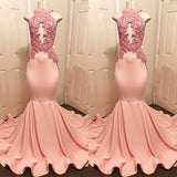 Halter Pink Lace Party Dresses Mermaid Formal Dresses-Dbrbridal