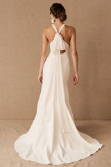 Halter Wedding Dress Sleeveless Bows Bridal Gowns With Train-Dbrbridal