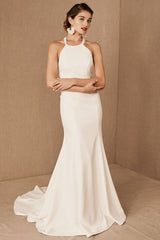 Halter Wedding Dress Sleeveless Bows Bridal Gowns With Train-Dbrbridal