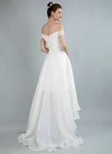 High Low Wedding Dresses Off The Shoulder Chic A-line Lace Bridal Gown-Dbrbridal