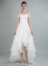 High Low Wedding Dresses Off The Shoulder Chic A-line Lace Bridal Gown-Dbrbridal
