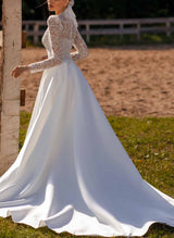 High Neck Lace Ball-Gown Wedding Dress Long Sleeves-Dbrbridal