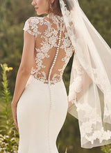 High Neck Lace Elastic Satin Mermaid Fitted Wedding Dresses-Dbrbridal