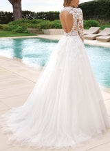 High Neck Lace Long Sleeves Ball-Gown Wedding Dresses-Dbrbridal