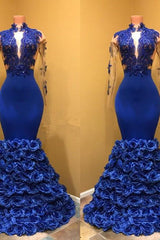 High-Neck Mermaid Prom Dress, Flowers Formal Dresses-Dbrbridal