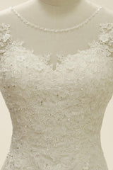 High Qulity Lace Mermaid Wedding Dress Illusion Chaple Train Ivory Beading Bridal Gown-Dbrbridal