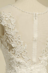 High Qulity Lace Mermaid Wedding Dress Illusion Chaple Train Ivory Beading Bridal Gown-Dbrbridal