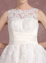 Illusion Neck Ball-Gown Sleeveless Lace Tulle Wedding Dresses Bows-Dbrbridal