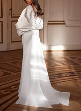 Illusion Neck Elastic Satin Wedding Dresses Beaded Mermaid Fitted-Dbrbridal