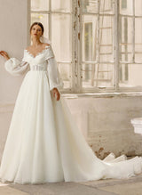 Illusion Neck Lace Long Sleeves Wedding Dresses-Dbrbridal