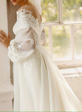 Illusion Neck Lace Long Sleeves Wedding Dresses-Dbrbridal