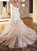 Illusion Neck Lace Tulle Wedding Dresses Mermaid Fitted-Dbrbridal