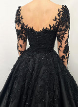 Illusion Neck Long Sleeves Lace Satin Chic A-line Wedding Dress Sweep Train-Dbrbridal