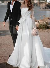 Illusion Neck Long Sleeves Sweep Train Wedding Dress-Dbrbridal