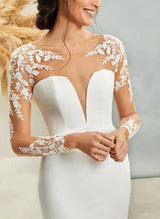 Illusion Neck Mermaid Fitted Long Sleeves Lace Elastic Satin Wedding Dresses-Dbrbridal