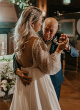 Illusion Neck Plus Size Chic A-line Lace Sweep Train Long Sleeves Wedding Dresses-Dbrbridal