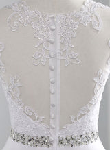 Illusion Neck Sleeveless Lace Tulle Wedding Dresses Rhinestone-Dbrbridal