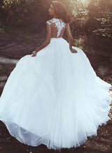 Illusion Neck Sleeveless Lace Tulle Wedding Dresses Split Front-Dbrbridal