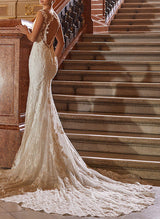 Illusion Neck Sleeveless Tulle Wedding Dress Back Hole-Dbrbridal