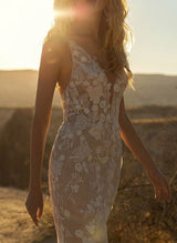 Illusion Neck Tulle Wedding Dresses Appliques Lace-Dbrbridal