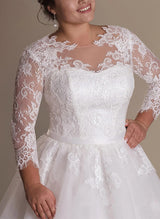 Illusion Neck Tulle Wedding Dresses Appliques Lace Sleeves for Plus Size Ball-Gown-Dbrbridal
