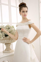 Ivory A-Line Sweep Bridal Wedding Dress With Off-The-Shoulder Ruffles Exclusive-Dbrbridal