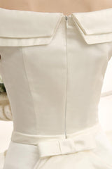 Ivory A-Line Sweep Bridal Wedding Dress With Off-The-Shoulder Ruffles Exclusive-Dbrbridal