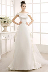 Ivory A-Line Sweep Bridal Wedding Dress With Off-The-Shoulder Ruffles Exclusive-Dbrbridal