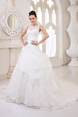 Ivory Ball Gown Jewel Neck Sequin Chapel Train Wedding Dress For Bride Exclusive-Dbrbridal