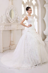 Ivory Ball Gown Jewel Neck Sequin Chapel Train Wedding Dress For Bride Exclusive-Dbrbridal