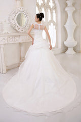 Ivory Ball Gown Jewel Neck Sequin Chapel Train Wedding Dress For Bride Exclusive-Dbrbridal