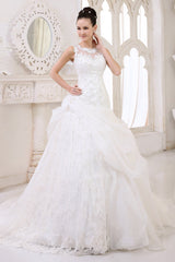 Ivory Ball Gown Jewel Neck Sequin Chapel Train Wedding Dress For Bride Exclusive-Dbrbridal