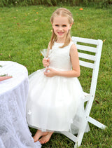 Ivory Boho Pearls Beaded Satin Sash Short Kids Toddlers Party Tutu Dress-Dbrbridal