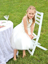 Ivory Boho Pearls Beaded Satin Sash Short Kids Toddlers Party Tutu Dress-Dbrbridal
