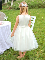 Ivory Boho Pearls Beaded Satin Sash Short Kids Toddlers Party Tutu Dress-Dbrbridal