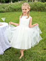 Ivory Boho Pearls Beaded Satin Sash Short Kids Toddlers Party Tutu Dress-Dbrbridal
