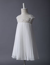 Ivory flower girl dress Boho Beaded Pleated Kids Party Dresses-Dbrbridal