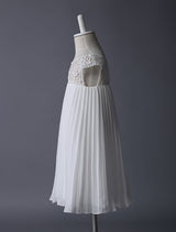 Ivory flower girl dress Boho Beaded Pleated Kids Party Dresses-Dbrbridal