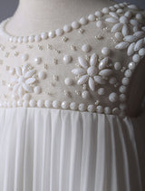 Ivory flower girl dress Boho Beaded Pleated Kids Party Dresses-Dbrbridal