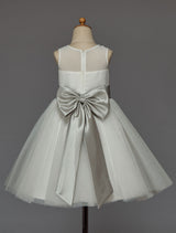Ivory flower girl dress With Bow Sash Chiffon Satin-Dbrbridal