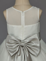Ivory flower girl dress With Bow Sash Chiffon Satin-Dbrbridal