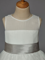 Ivory flower girl dress With Bow Sash Chiffon Satin-Dbrbridal