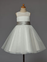 Ivory flower girl dress With Bow Sash Chiffon Satin-Dbrbridal