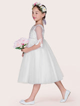 Ivory Jewel Tulle Neck Tulle Half Sleeves A-Line Lace Kids Party Dresses-Dbrbridal