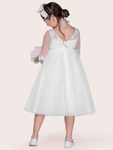 Ivory Jewel Tulle Neck Tulle Half Sleeves A-Line Lace Kids Party Dresses-Dbrbridal