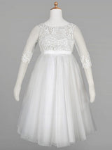 Ivory Jewel Tulle Neck Tulle Half Sleeves A-Line Lace Kids Party Dresses-Dbrbridal