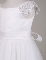 Ivory Lace Cap Sleeves Tutu Dress Bateau Short Short Kids Party Dresses-Dbrbridal
