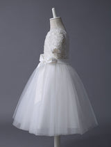 Ivory Lace Tutu Dress Ribbon Bow Sash Half Sleeve Short Kids Party Dresses-Dbrbridal
